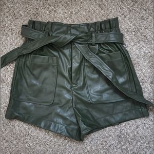 NWT Fashion Nova Green High Waist Faux Leather Tie Shorts Small